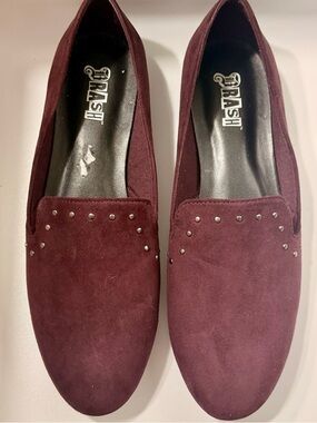 Burgundy Studded Suede Loafers